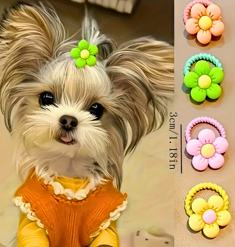 Cute Pet Hair Accessories Set for Dogs & Cats (Bows + Hair Ties)