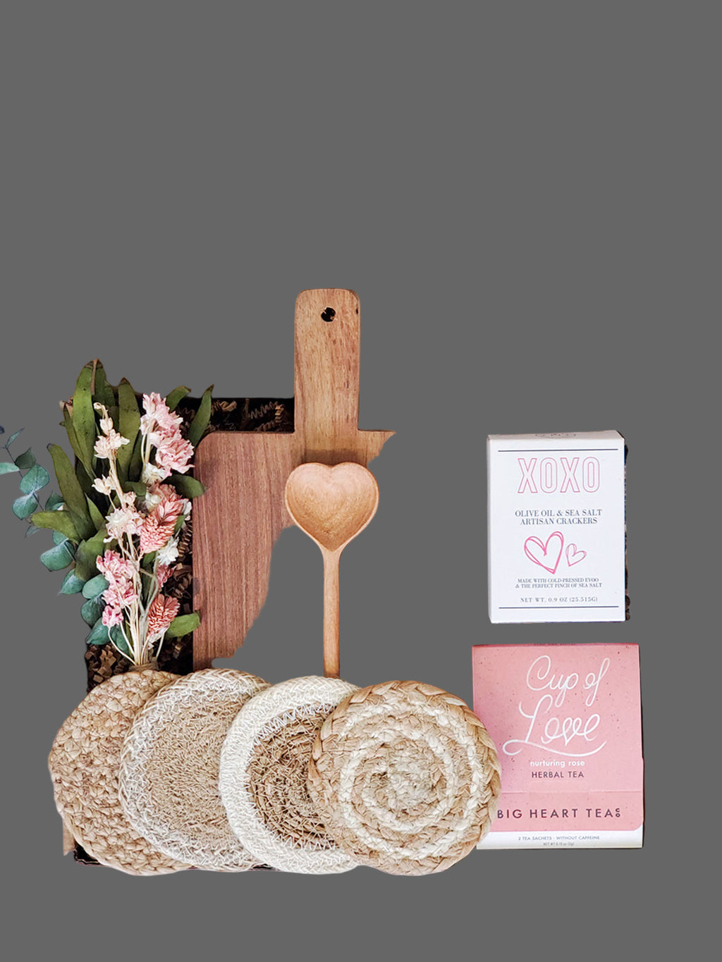 Gift Box With Wood board, Wood Spoon, Tea And Cookies - Rectangular