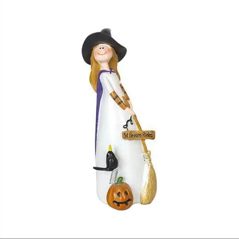 Halloween Witch Figurine Resin Statue – Cute Elf Witch Home Decor Sculpture (1 Piece)