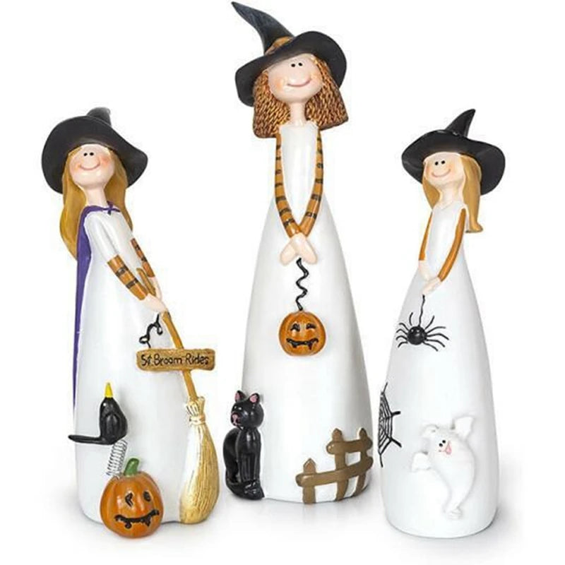 Halloween Witch Figurine Resin Statue – Cute Elf Witch Home Decor Sculpture (1 Piece)