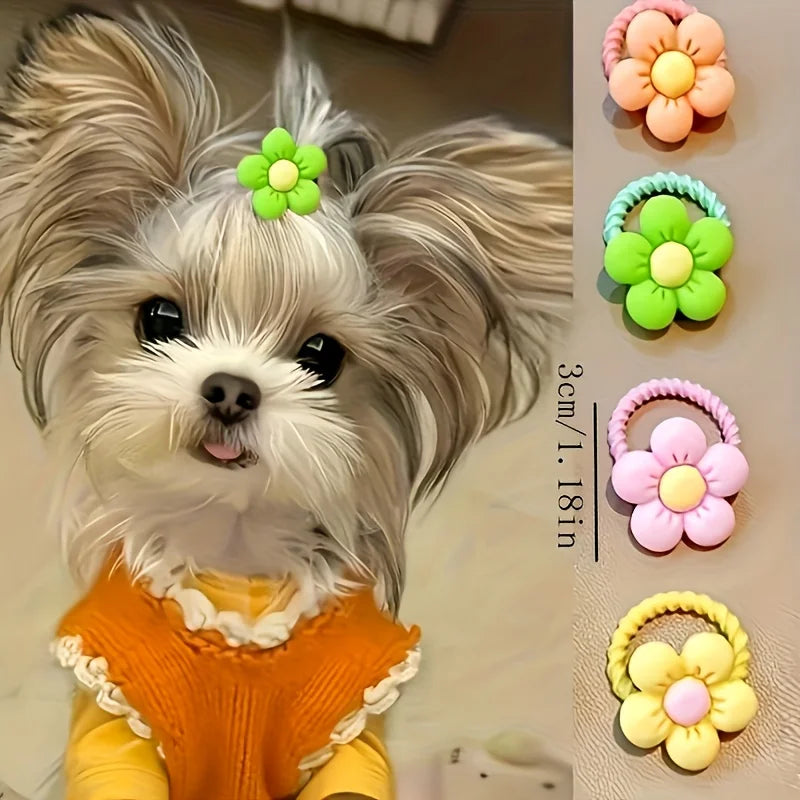 Cute Pet Hair Accessories Set for Dogs & Cats (Bows + Hair Ties)